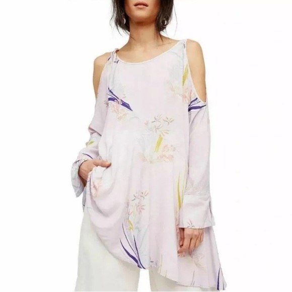 Free People Size Small Lilac Clear Skies Floral Cold Shoulder Tunic Mini Dress - Picture 6 of 6
